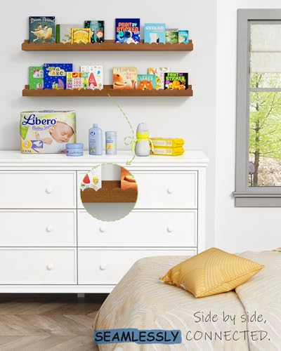 Scalloped Wooden Floating Wall Shelves for Nursery - Set of 4, Walnut