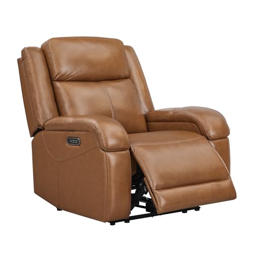 Genuine Leather Power Wall Hugger Recliner with Power Headrest & USB Ports