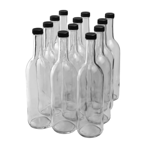 Clear Glass Wine Bottles 750ml with Lids 12-Pack for Winemaking