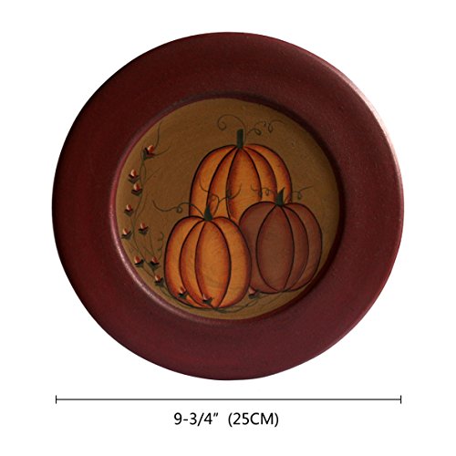 Primitive Painted Pumpkin Decorative Wood Plate, 9.75-Inch Rustic Fall Decor