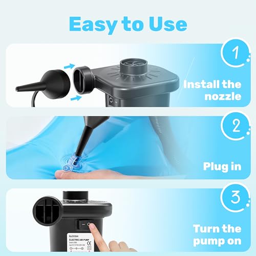 Portable Electric Air Pump for Inflatables with 3 Nozzles & AC/DC Adapters