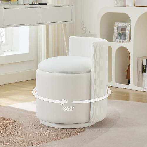 Velvet Vanity Chair with Hidden Storage, 360° Swivel Makeup Stool
