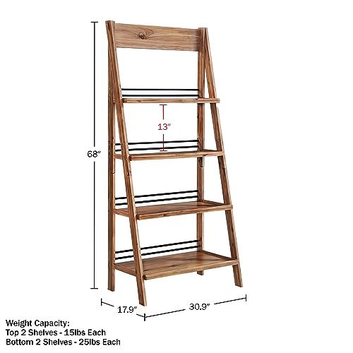 4-Tier Ladder Bookshelf, Rustic Wood Standing Bookcase with X-Back Frame