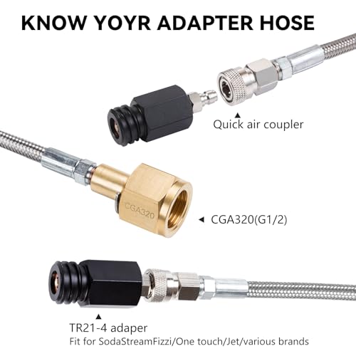 CO2 Tank Adapter with 60in Stainless Steel Hose for Soda Makers CGA320