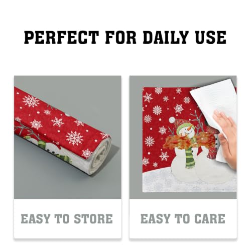 Imiss Snowman Placemat Set of 4 - 12x18 Inch Red Xmas Snowflake Linen Table Mats for Holiday Decor