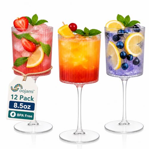 12-Pack 8.5oz Ribbed Plastic Champagne Flutes – Disposable Stemmed Glasses