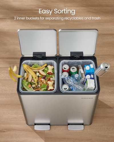 Double Compartment Stainless Steel Trash Can 2 x 8 Gallon