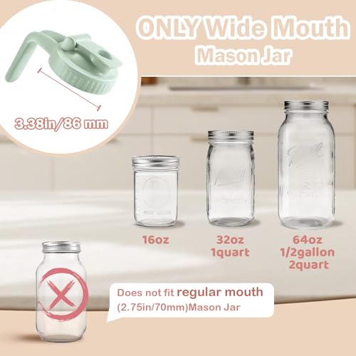 Wide Mouth Mason Jar Pour Spout Lids with Handle, 2 Pack - Airtight Leak-Proof