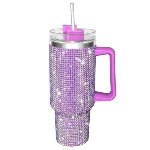 Lilac 40oz Glitter Tumbler with Handle & Straw – Rhinestones Bling Cup