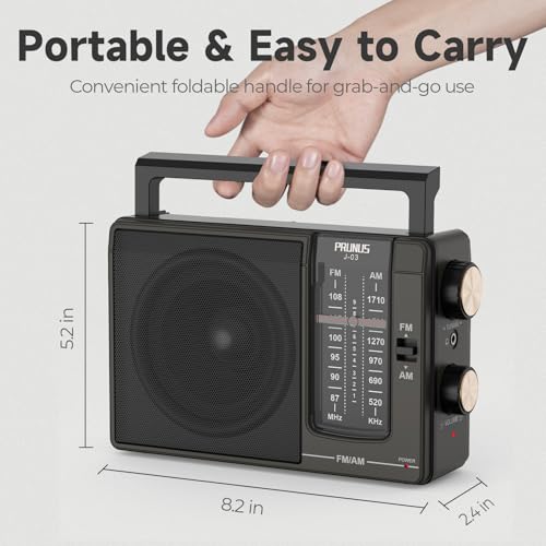 Portable AM/FM Radio, Battery or AC Powered with Large Speaker