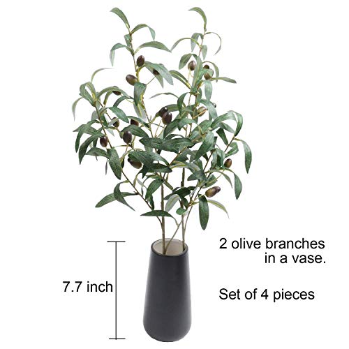 28" Artificial Olive Branches (4 Pack) - Faux Greenery Stems for Vases & Decor