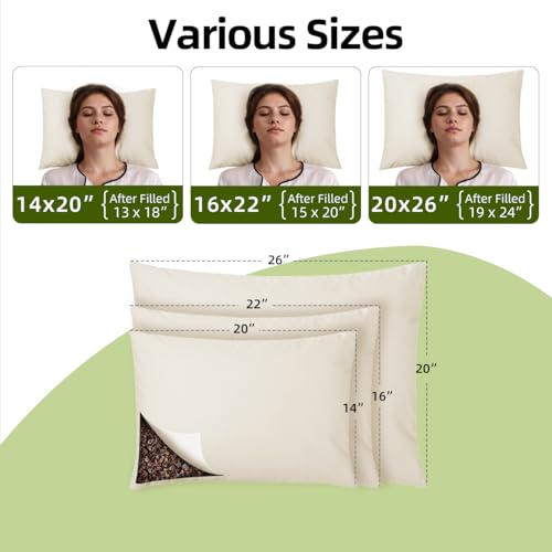 Organic Buckwheat Pillow 20x26 - Adjustable Height, Neck Support