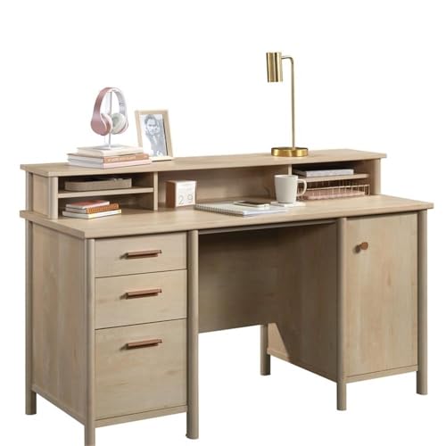 Natural Maple Desk Organizer Hutch with Adjustable Shelves