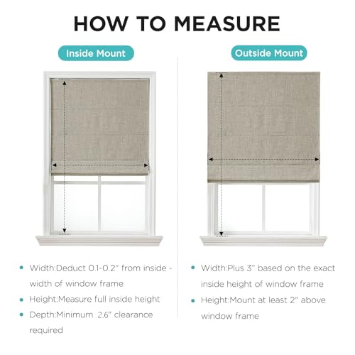 Cordless Linen Roman Shades 34" W x 75" H - Thermal Insulated Blackout