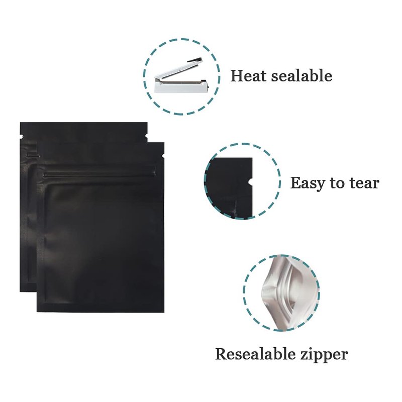PABCK 100 Pcs Matte Black 4.7x7 inch (Inside Size 4.1x5.7 inch) Front Window Resealable Foil Zipper Lock Pouch for Zip Reclosable Lock Food Storage Bags Heat Seal Pouch Airtight Edible Grocery Pack