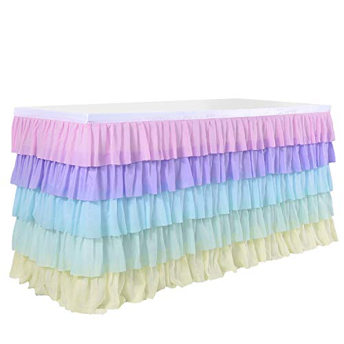 Pastel Rainbow Chiffon Table Skirt for 6ft Rectangle Party Tables
