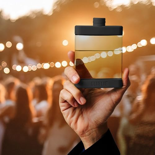DUALIE 8 oz Black Shatterproof Plastic Hip Flask with Silicone Grip - Liquor Gift