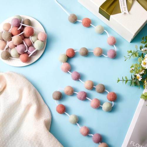 Handmade Wool Felt Ball Garland Set of 2 - 6.5ft Boho Pom Pom Banner