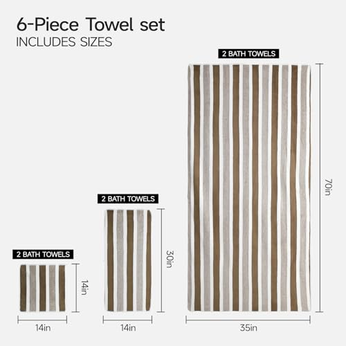 6-Piece Microfiber Bath Towel Set, Ultra Soft & Absorbent, Oversized Brown