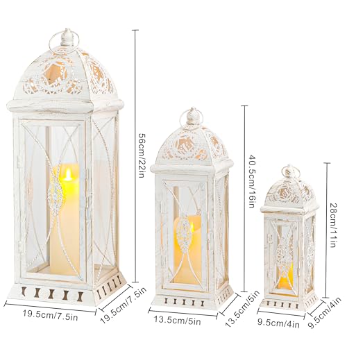 TRIROCKS Beige with Gold Brush 3-Set Large Decorative Candle Lanterns (22, 16, 11 in) for Indoor Outdoor