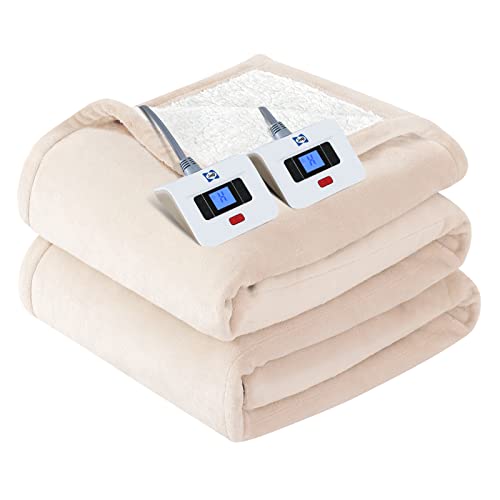 King Size Heated Electric Blanket with Dual Control - Flannel Sherpa