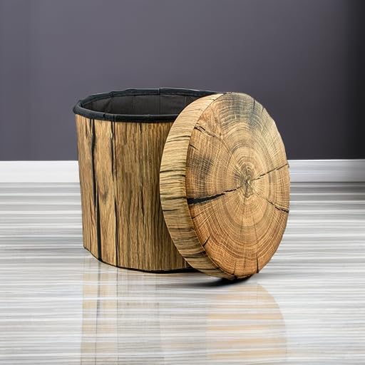 Sorbus Tree Stump Storage Ottoman Footrest - 15 Inch Brown Log Stool (1 Pack)