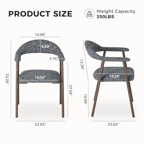 Upholstered Dining Chairs Set of 2, Modern Linen Accent Chairs with Metal Legs