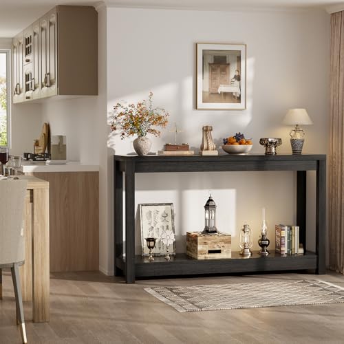 47-Inch Farmhouse Narrow Console Table with Storage Shelves, Black