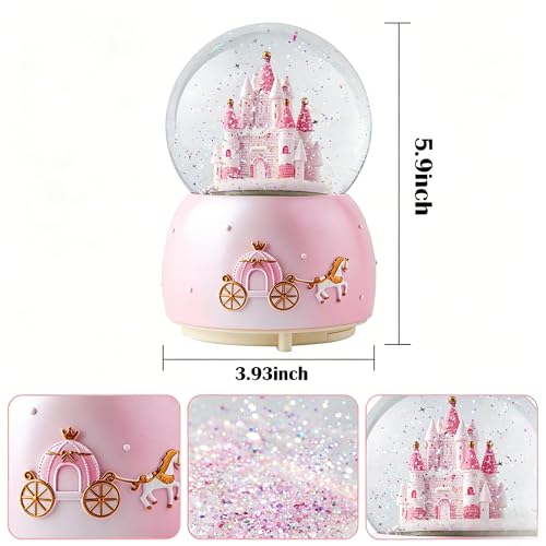 Rotating Castle Snow Globe Music Box with LED Lights and Melodies