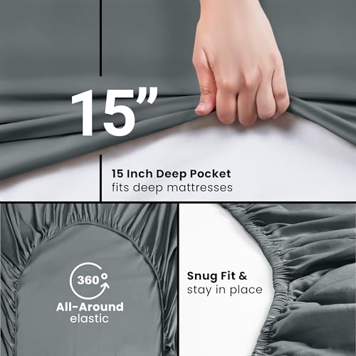 Utopia Bedding Queen Fitted Sheet, Ultra Soft 15 Inch Deep Pocket Grey