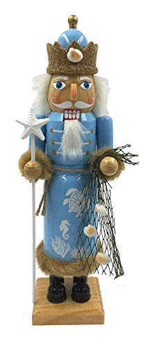 14-Inch Coastal King Nutcracker Handcrafted Wooden Decor