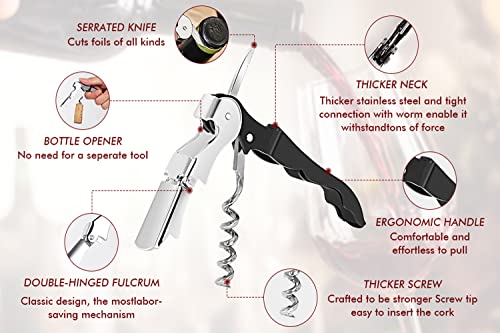 Kit-Home Black 4-Pack Professional Waiter Corkscrew Wine Opener Set with Heavy Duty Hinges