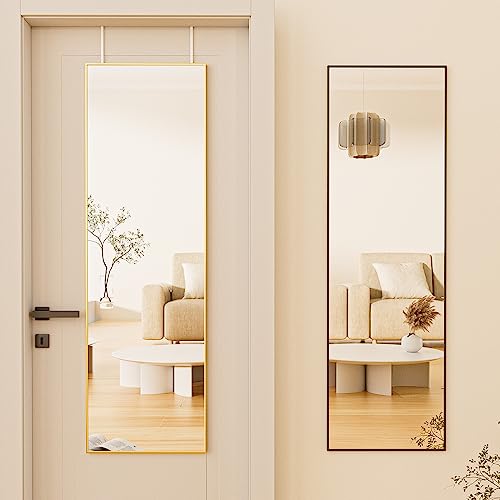 14" x 48" Adjustable Over-the-Door Full Length Mirror, Black Shatterproof