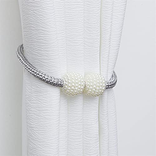 Magnetic Curtain Tiebacks with Pearl Ball, 3-Piece Braided Rope Set