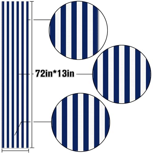 Navy Blue and White Striped Table Runner, 13" x 72" Nautical Dining Decor