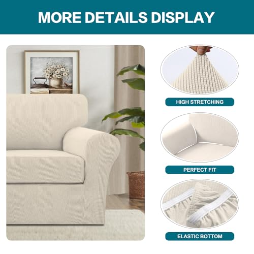 2-Piece Armchair Covers with Individual Cushion Covers - Beige