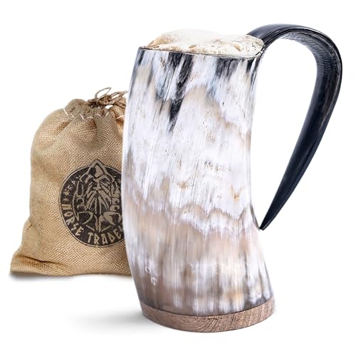 Norse Tradesman Original Viking Horn Mug - Lighter 16 oz Authentic Ox Horn Tankard