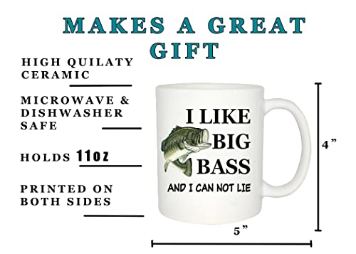 I Like Big Bass Novelty Coffee Mug – Funny Fishing Cup for Men Dad Grandpa