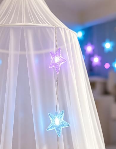 Bed Canopy with RGB LED Star Fairy Lights - Remote Control Mosquito Net