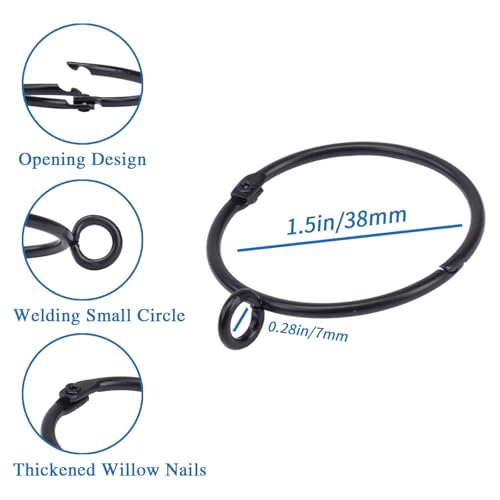 24-Piece Openable Metal Curtain Rings with Eyelets - 1.5 Inch Diameter