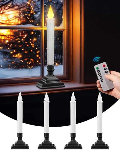 SURAIRELEC Black Remote Battery Operated Window Candles 4-Pack, Dimmable Flicker & Steady Mode