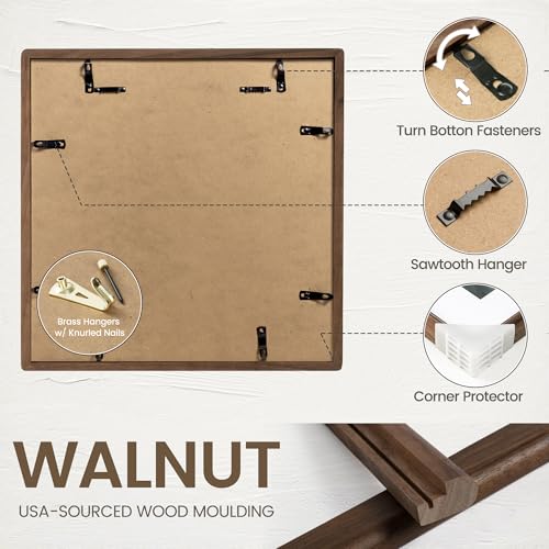 Venusmiles Walnut 16x16 Inch Picture Frame for 12x12 Photos - Solid Hardwood Mount