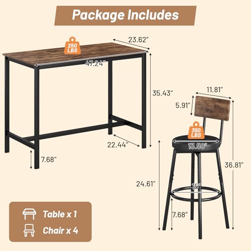5-Piece Counter Height Dining Table Set with 4 Upholstered Stools