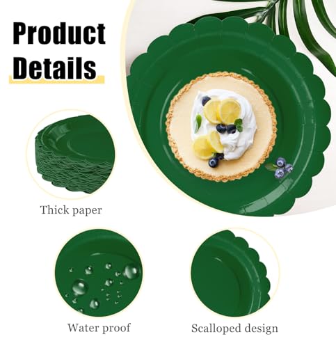 HEIPINIUYE 25 Pack Green Paper Plates 7 Inch Scalloped Disposable Dinnerware for Parties