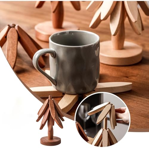 Fuijeuj Wooden Tree Trivet Set - Christmas Tree Design, 4-Piece Kitchen Hot Dish Coasters, Gift for Women