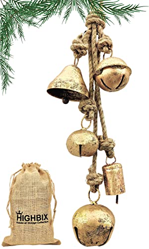 Set of 5 Rustic Metal Jingle Bells, Vintage Handmade Hanging Cow Bells