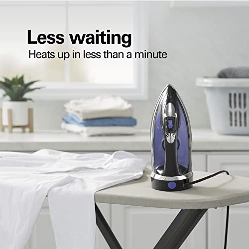 Hamilton Beach Steam Iron for Clothes, 1200W Stainless Steel Soleplate with Retractable Cord