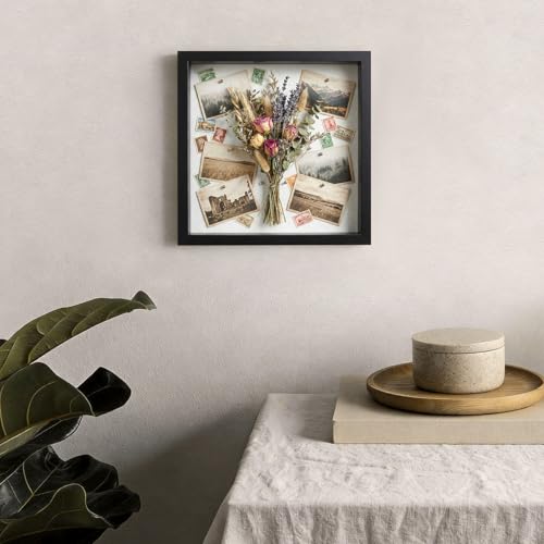5x5 Small Shadow Box Frame with Linen Backing and Push Pins, Black