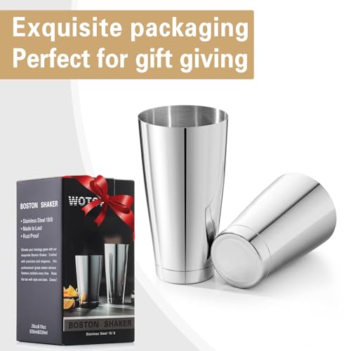 WOTOR Silver Boston Cocktail Shaker Set 18oz & 28oz Stainless Steel Bar Tools
