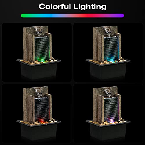 Indoor Tabletop Waterfall Fountain with Color-Changing LED Lights & Rocks
